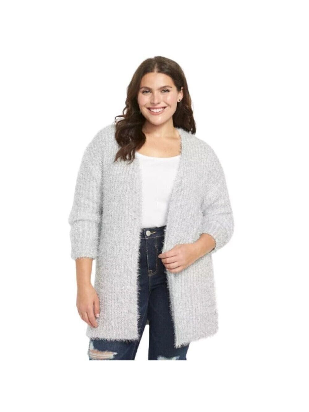 Lane Bryant Silver Open-Front Metallic Eyelash Cardigan Sz 22/24